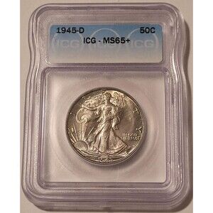 1945 D Walking Liberty Half Dollar Unc MS65+ Toning